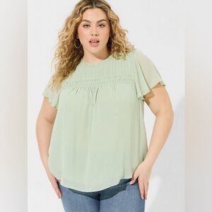 Torrid Chiffon Smocked Pintuck Flutter Short Sleeve Blouse 2X